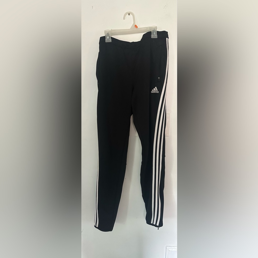 Adidas Black Joggers with Three White Stripes